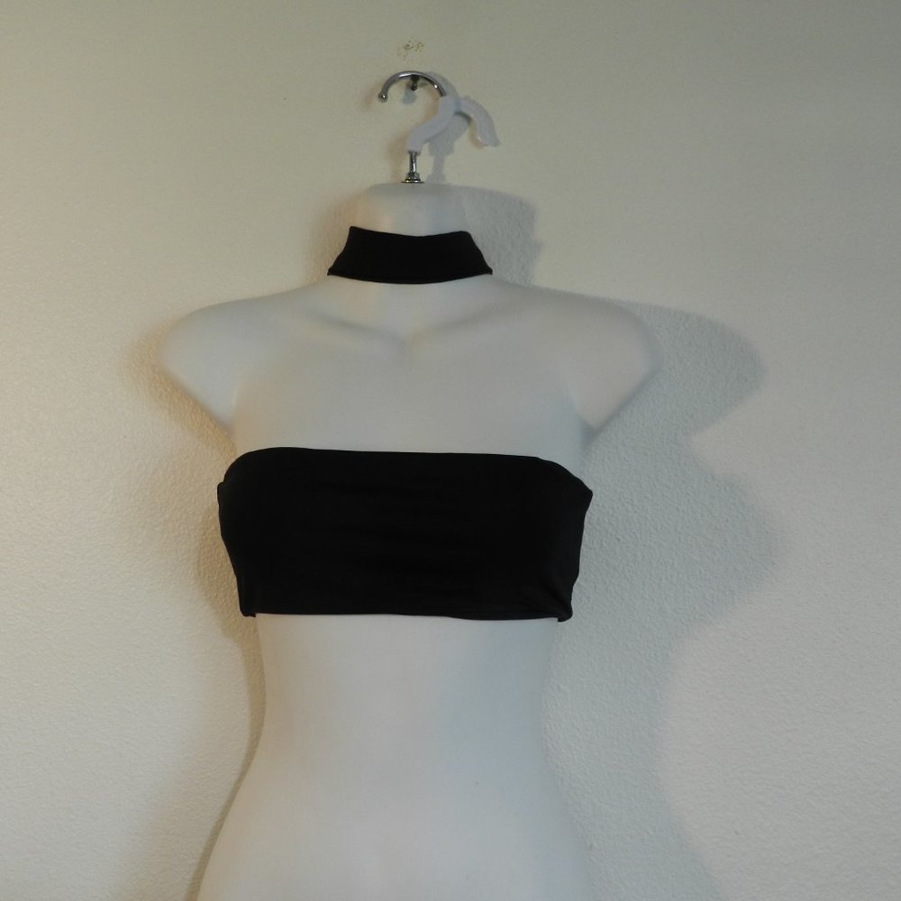 Onia choker neck sexy bandeau top with back zip, black